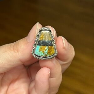 Number 8 Turquoise and Black Chert Inlay silver pendant